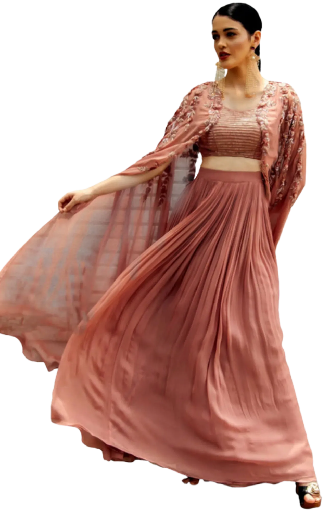 Mauve Cape Embroidered Lehenga