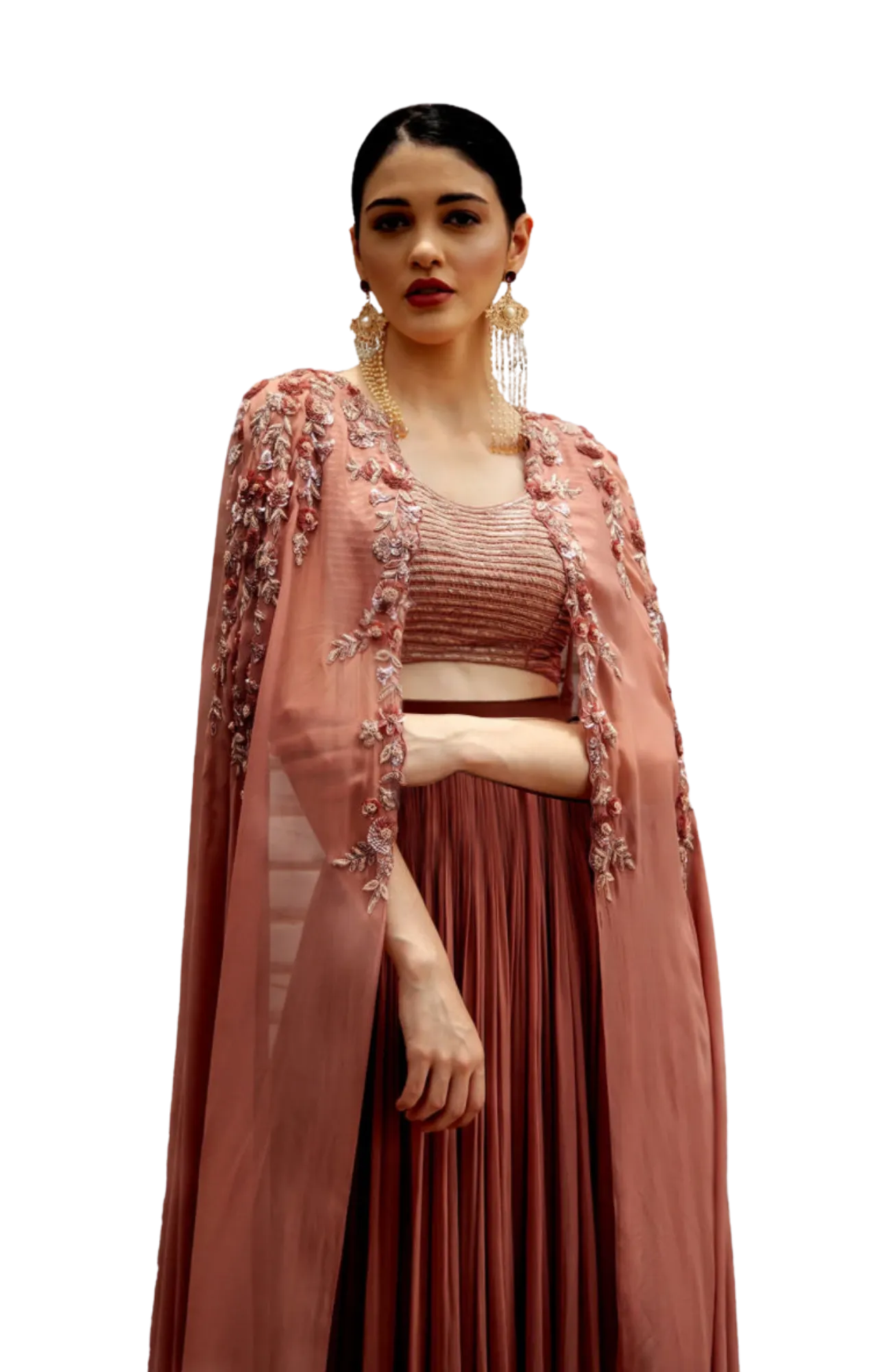 Mauve Cape Embroidered Lehenga