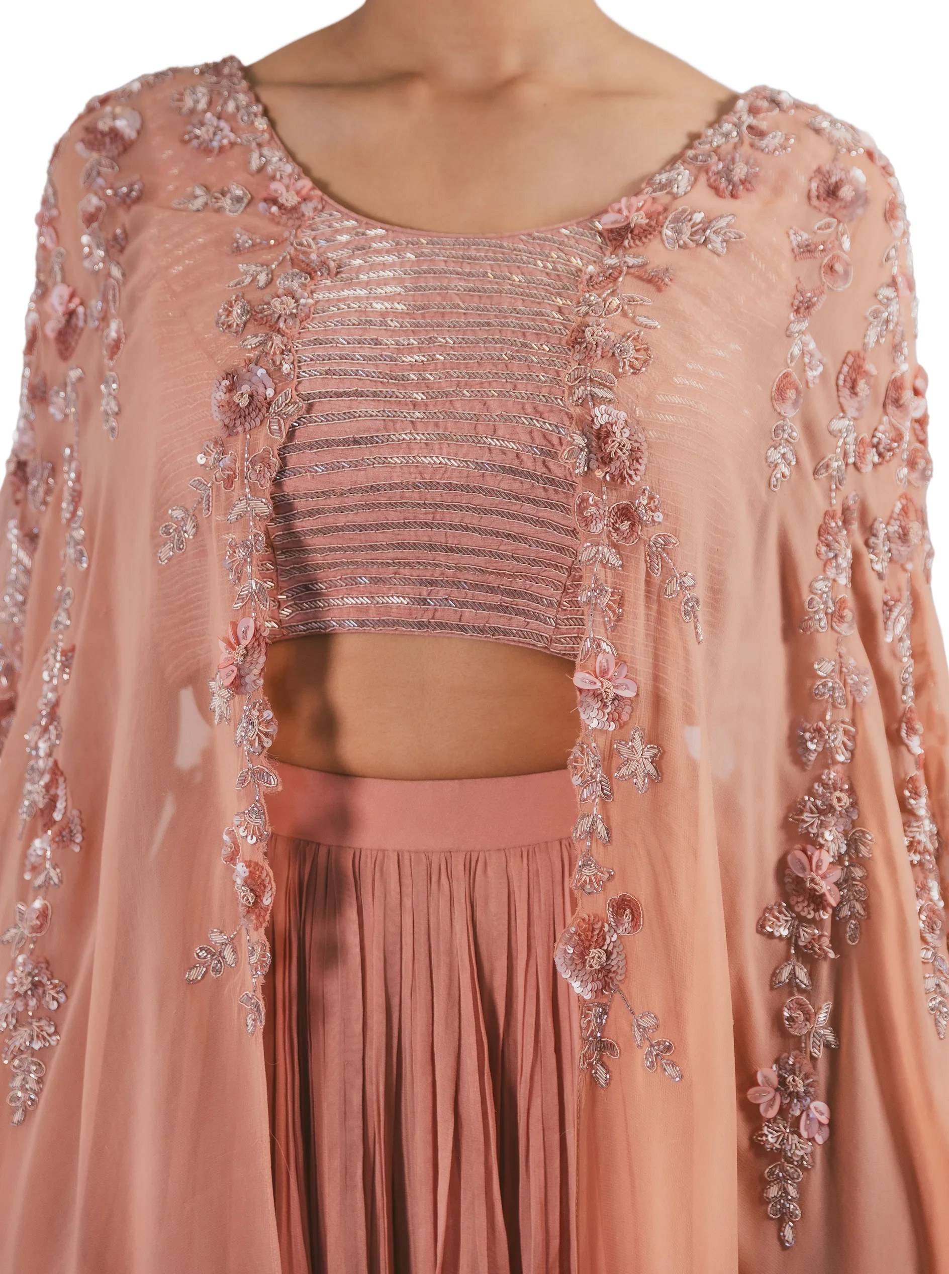 Mauve Cape Embroidered Lehenga