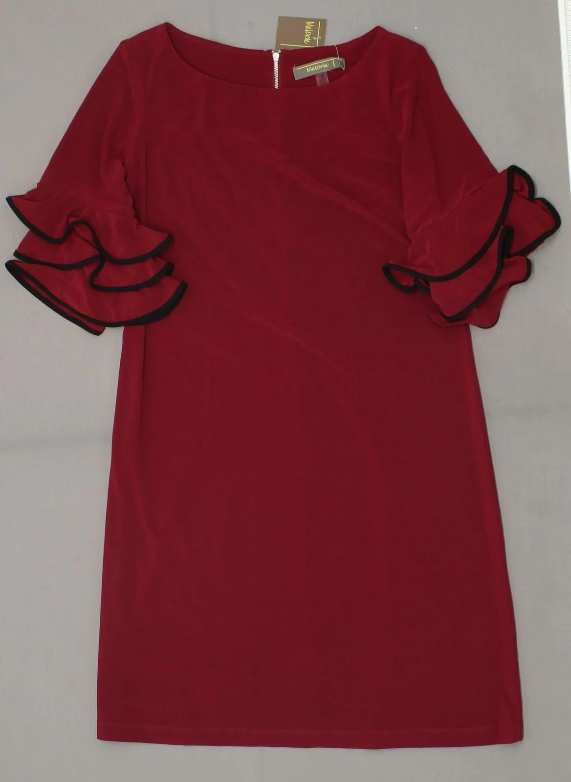 Melonie T Women's Trimmed Triple Ruffle Half Sleeve Shift Dress