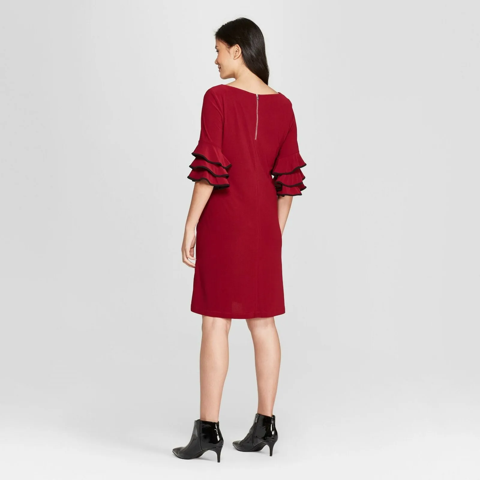 Melonie T Women's Trimmed Triple Ruffle Half Sleeve Shift Dress