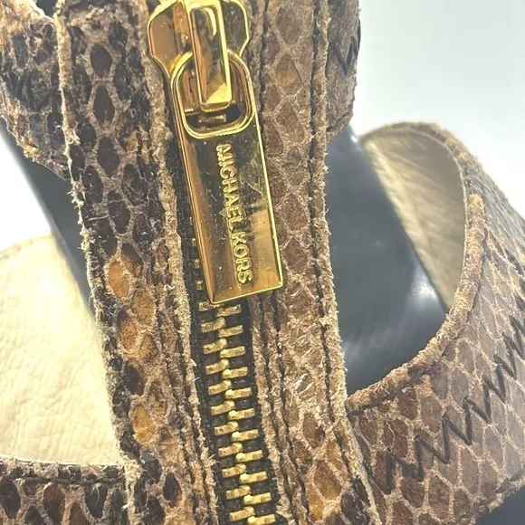 Michael Kors Berkley Leather Snakeskin Zippered T-Strap Peep Toe Heels NWOT Sz 8