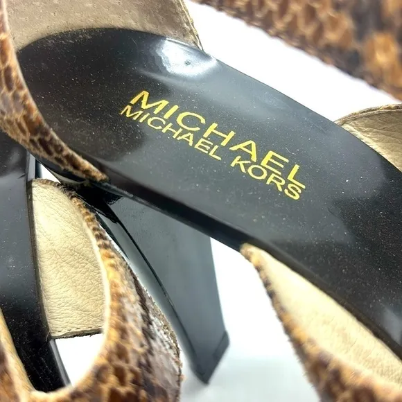 Michael Kors Berkley Leather Snakeskin Zippered T-Strap Peep Toe Heels NWOT Sz 8