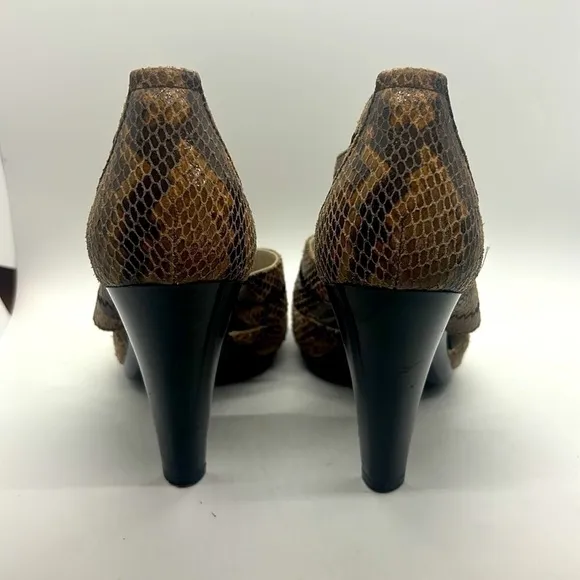 Michael Kors Berkley Leather Snakeskin Zippered T-Strap Peep Toe Heels NWOT Sz 8