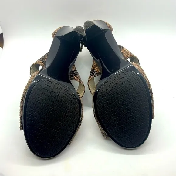 Michael Kors Berkley Leather Snakeskin Zippered T-Strap Peep Toe Heels NWOT Sz 8