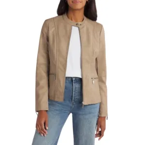 Mo-Ka Ebele Faux Leather Jacket Tan Women's Size Medium