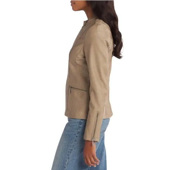 Mo-Ka Ebele Faux Leather Jacket Tan Women's Size Medium