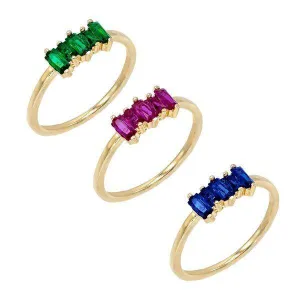 Multi-Color Baguette Ring Set