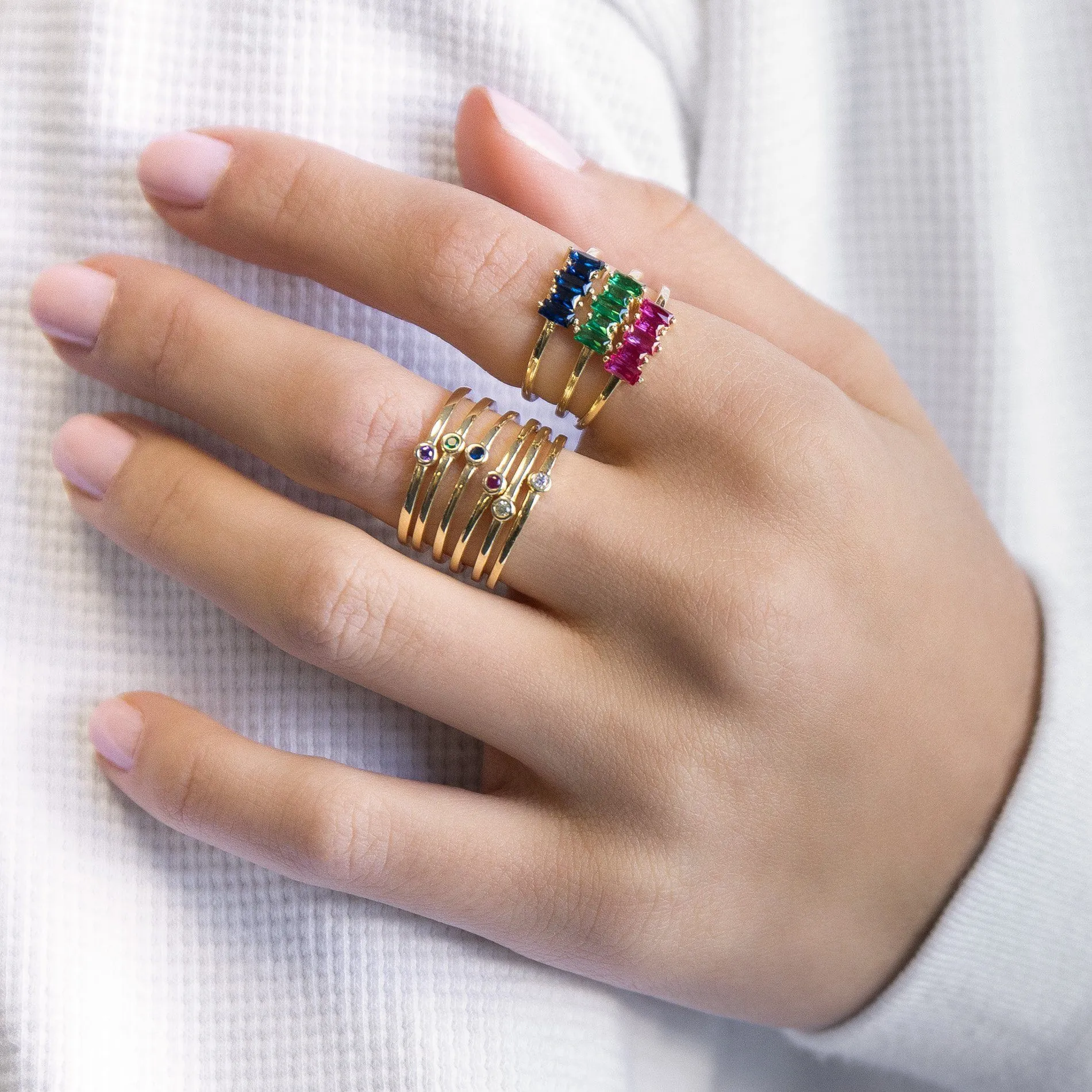 Multi-Color Baguette Ring Set