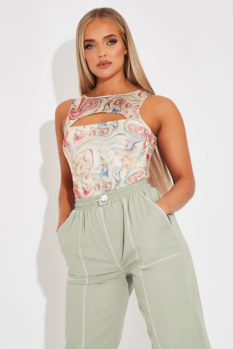 Multi Pastel Marble Cut Out Bodysuit - Darcy