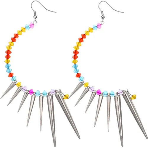 Multicolor Beaded Curve Spike Earrings