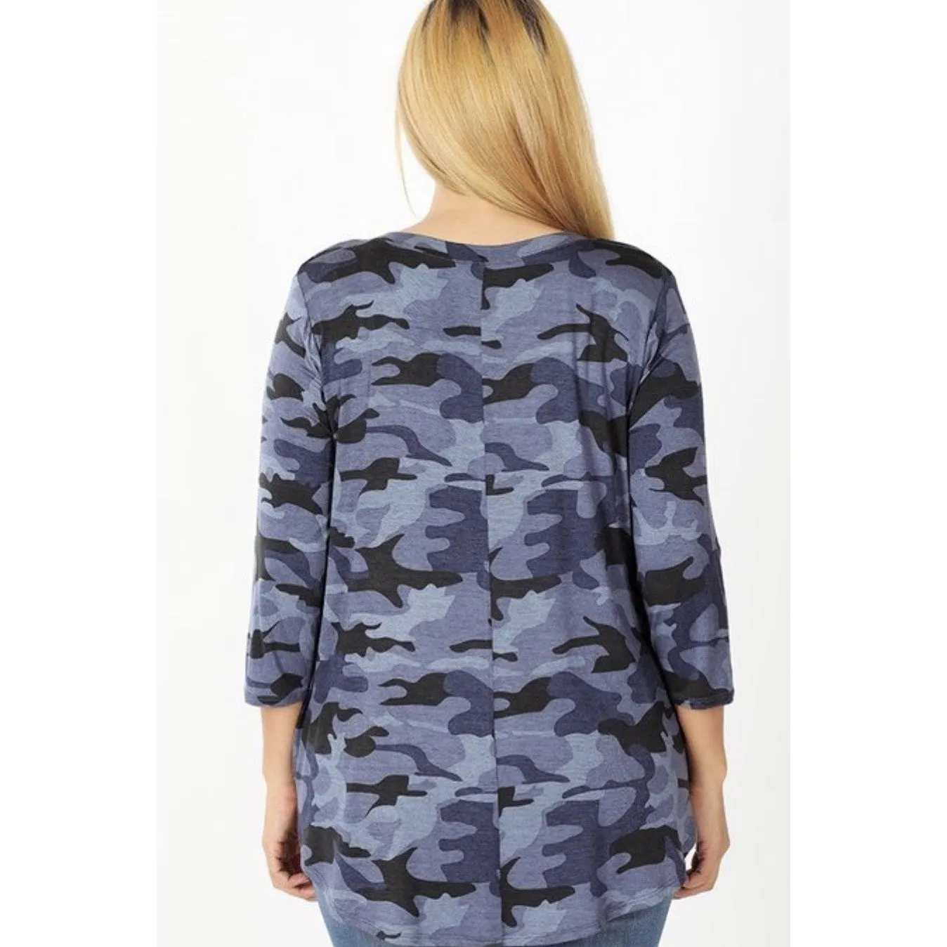 Navy Camo Three Quarter Sleeve Top