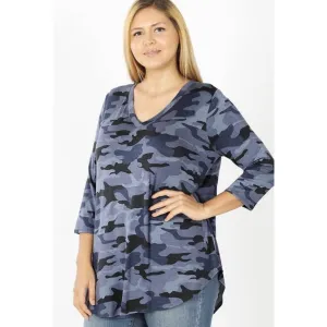 Navy Camo Three Quarter Sleeve Top