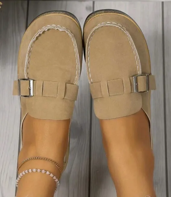 NEW Ladies' Mules With Buckle Decorations, Faux Suede Flat Shoes For Outdoor Activities Or Vacation, Sz 7