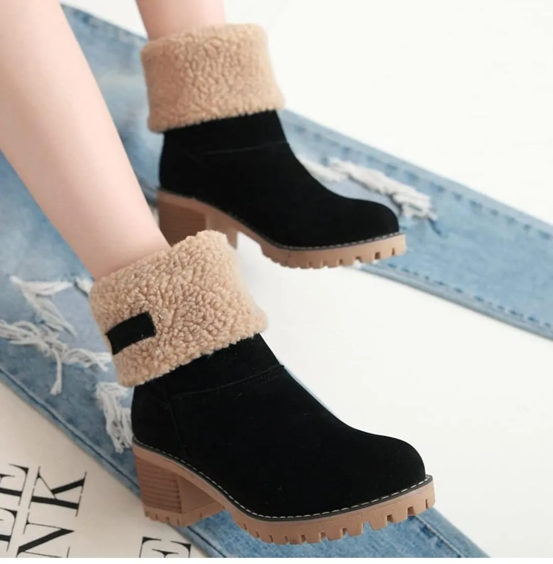 NEW Retails $42, MRKEWUNEY Women's Faux Fur Lined Winter Snow Boots, Black, Sz 5