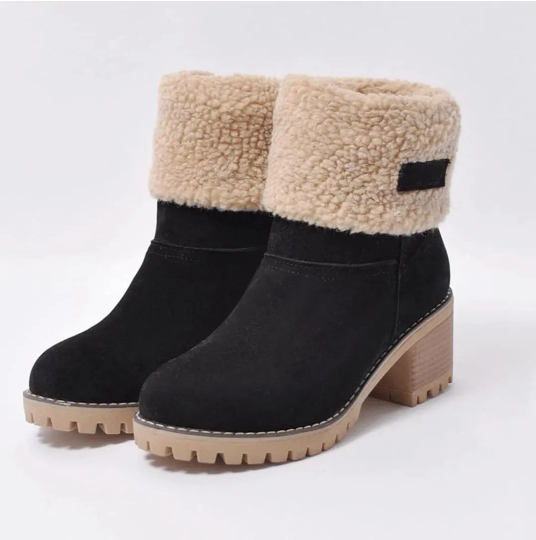 NEW Retails $42, MRKEWUNEY Women's Faux Fur Lined Winter Snow Boots, Black, Sz 5