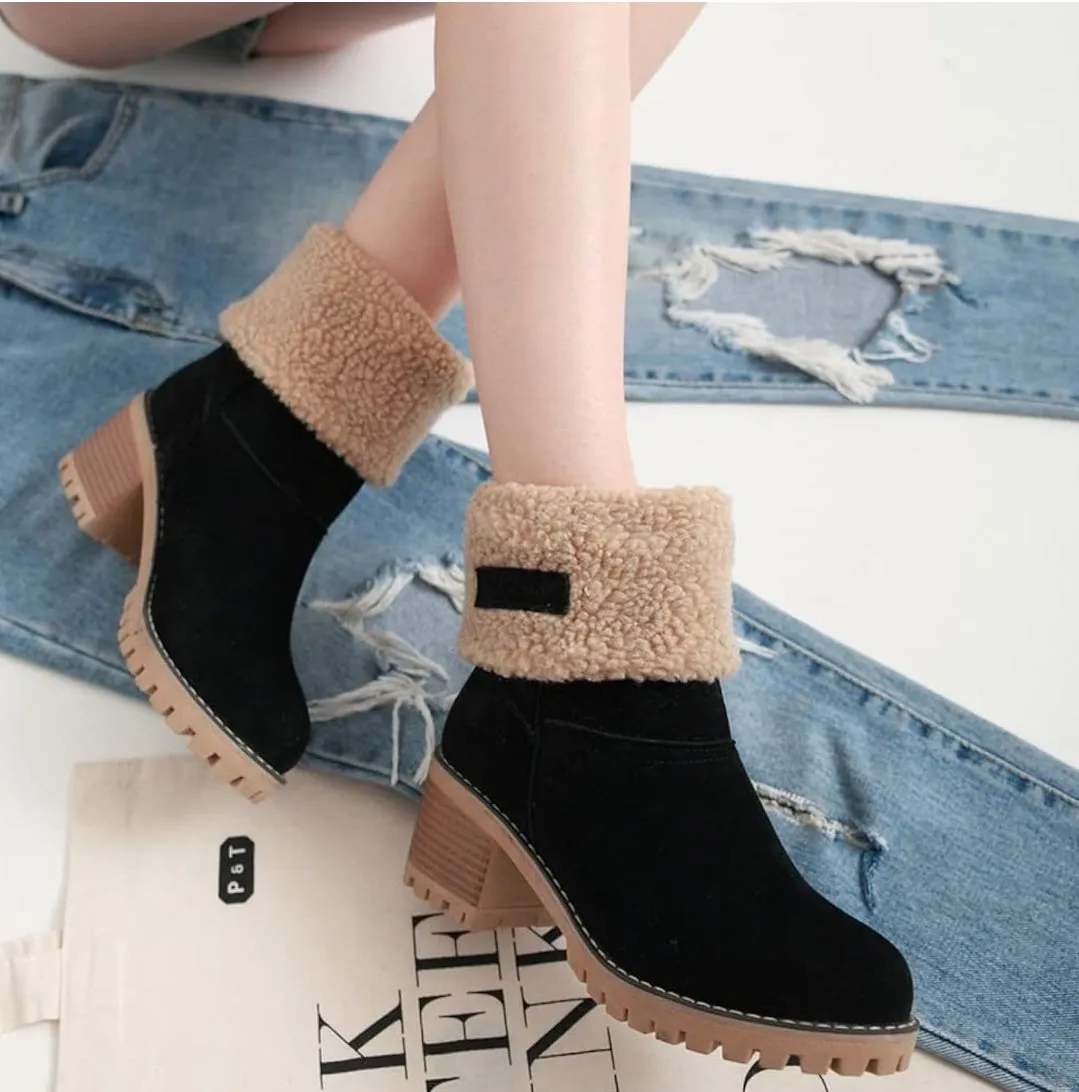 NEW Retails $42, MRKEWUNEY Women's Faux Fur Lined Winter Snow Boots, Black, Sz 5