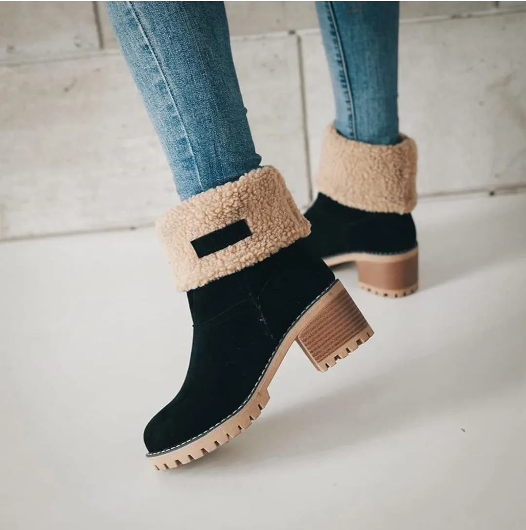 NEW Retails $42, MRKEWUNEY Women's Faux Fur Lined Winter Snow Boots, Black, Sz 5