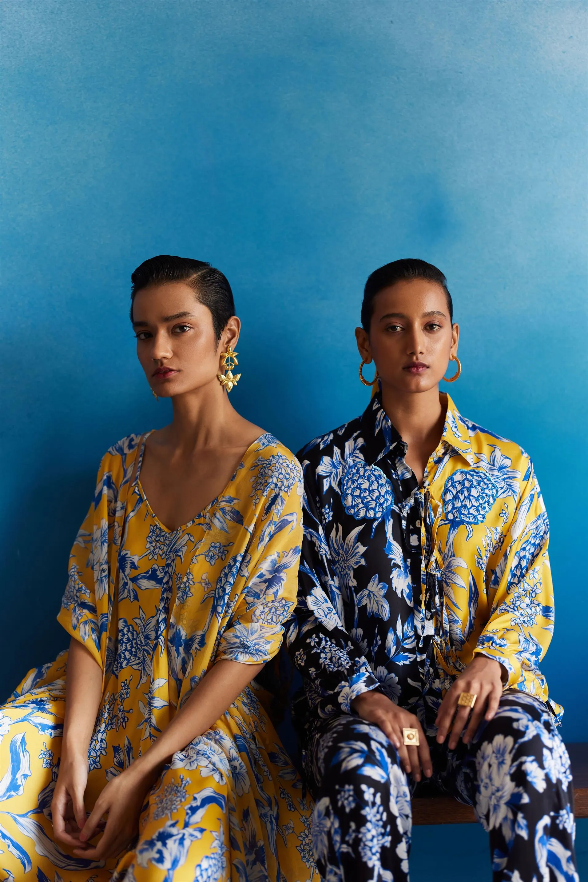 New Season Summer to Fall 2024-Co-ord Shirt Trousers Vegan Silk yellow Black Blue Pineapple Print-Studio Rigu-Fashion Edit Amazonico