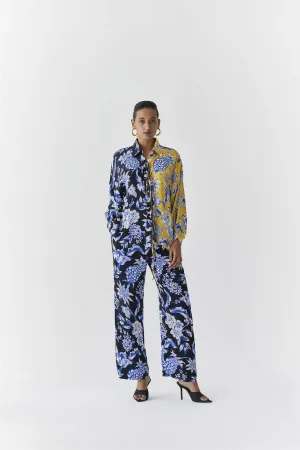 New Season Summer to Fall 2024-Co-ord Shirt Trousers Vegan Silk yellow Black Blue Pineapple Print-Studio Rigu-Fashion Edit Amazonico
