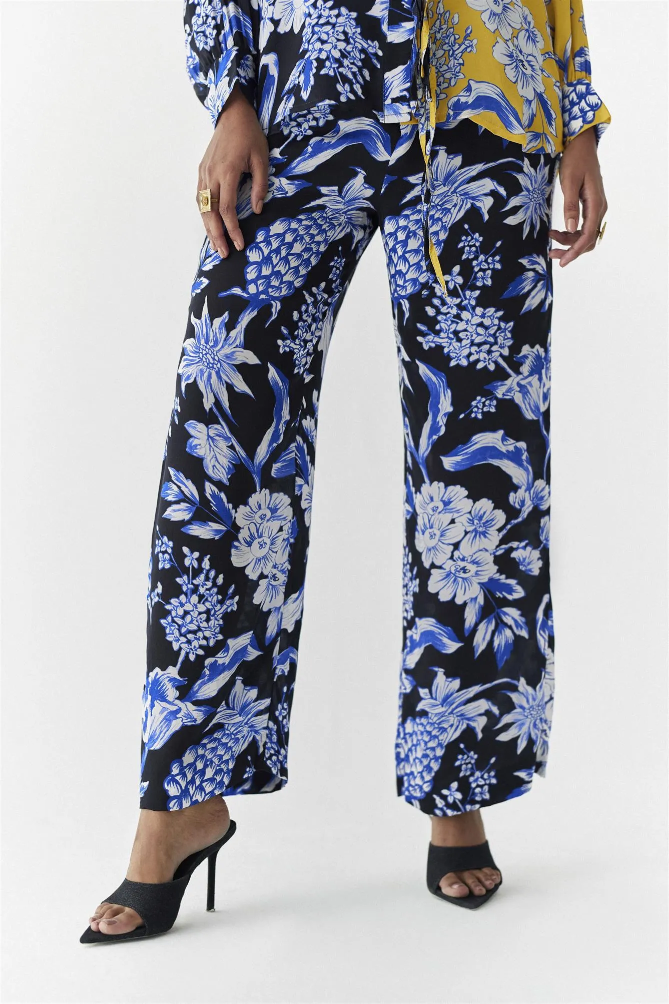 New Season Summer to Fall 2024-Co-ord Shirt Trousers Vegan Silk yellow Black Blue Pineapple Print-Studio Rigu-Fashion Edit Amazonico