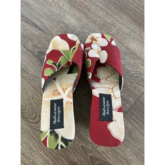 NEW Vintage cha cha Heels Womens Hawaiin Handcarved Wooden red Size 6.5 1960s
