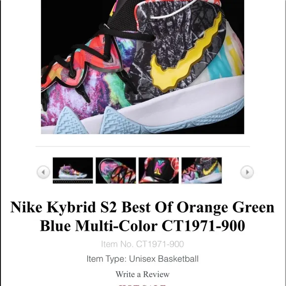 Nike Kyrie Kybird S2 Orange Green Multi Color Unisex Sneakers Size 7Y
