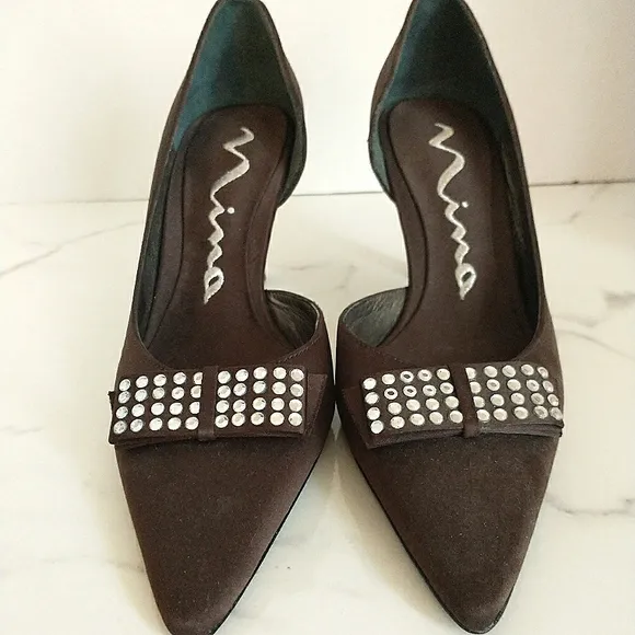 Nina Satin D'Orsay Dark Chocolate Brown Heels &amp; Ann Taylor Satin Clutch