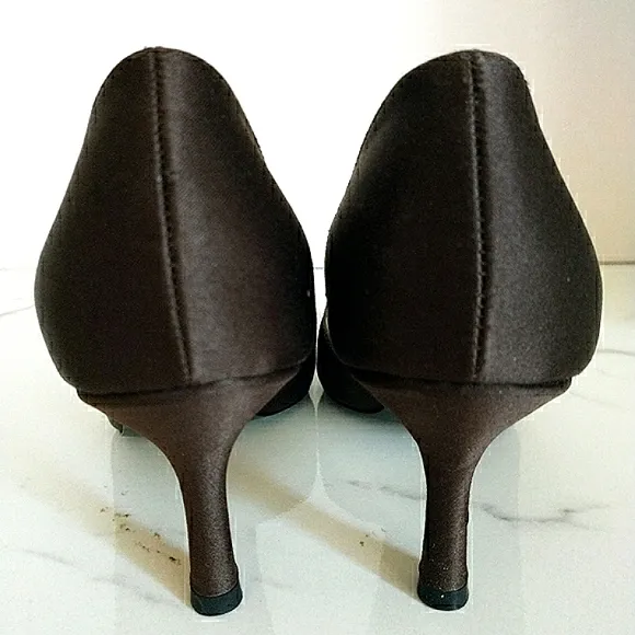Nina Satin D'Orsay Dark Chocolate Brown Heels &amp; Ann Taylor Satin Clutch