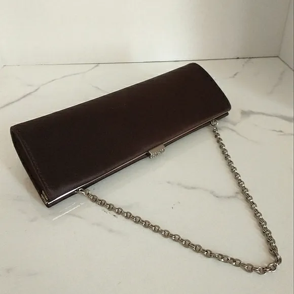 Nina Satin D'Orsay Dark Chocolate Brown Heels &amp; Ann Taylor Satin Clutch
