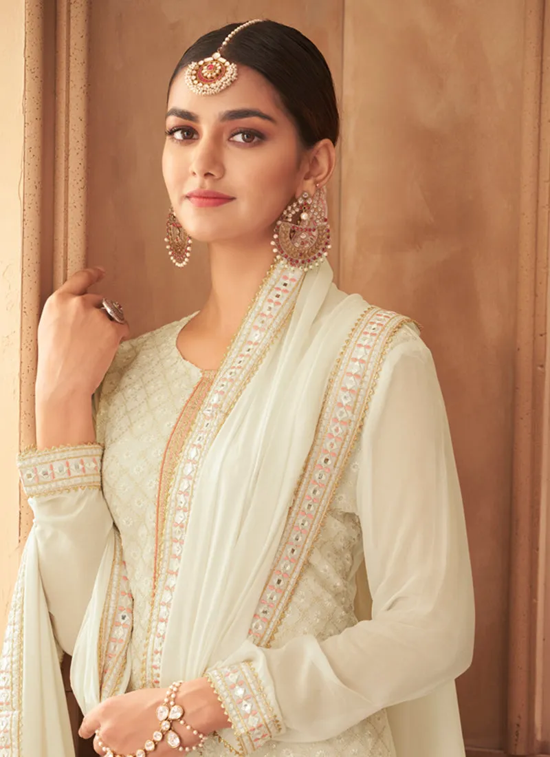 Off White Traditional Embroidered Sharara Suit