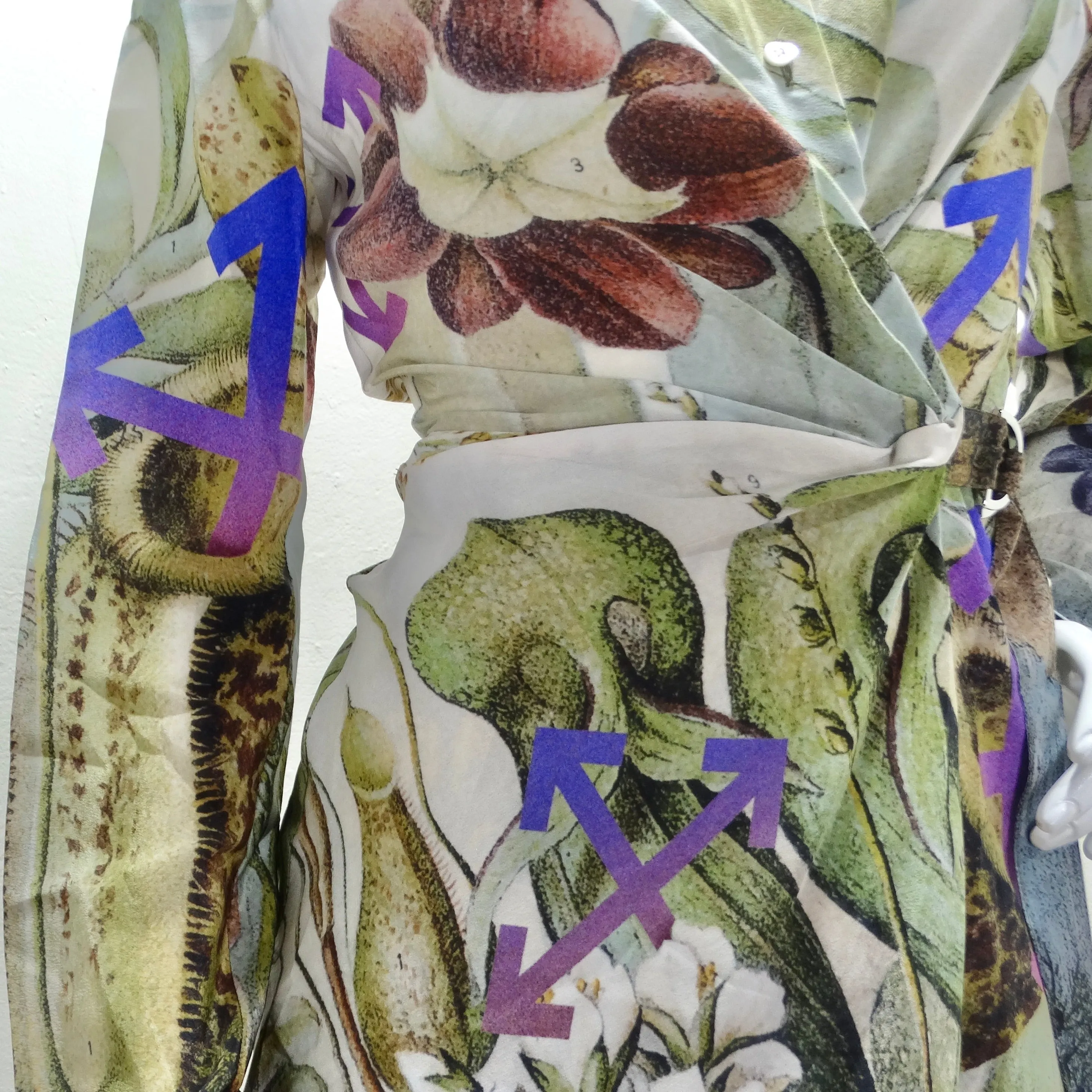 Off White Virgil Abloh Multi Botanical Silk Shirt Dress