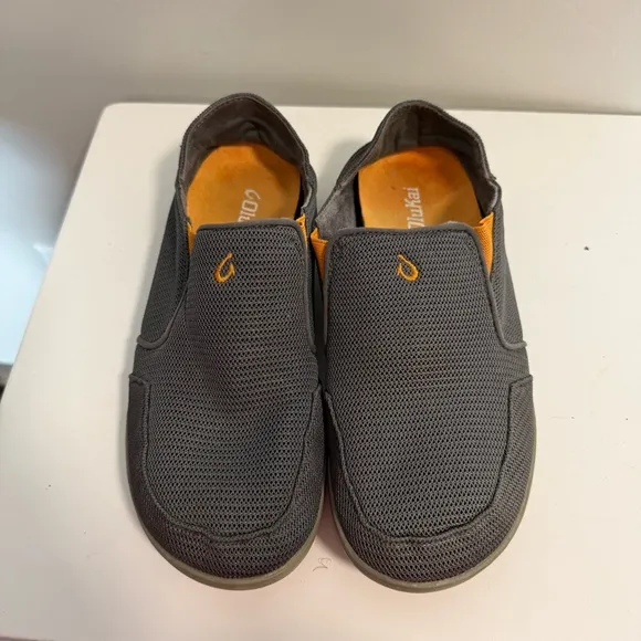 OluKai Nohea Slip On Mesh Slip On Comfort Shoe Loafer Driving Shoe Grey Charcoal