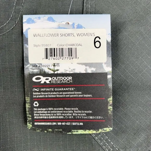 Outdoor Research Womens Wallflower Bermuda Shorts Charcoal Windowpane 6 New