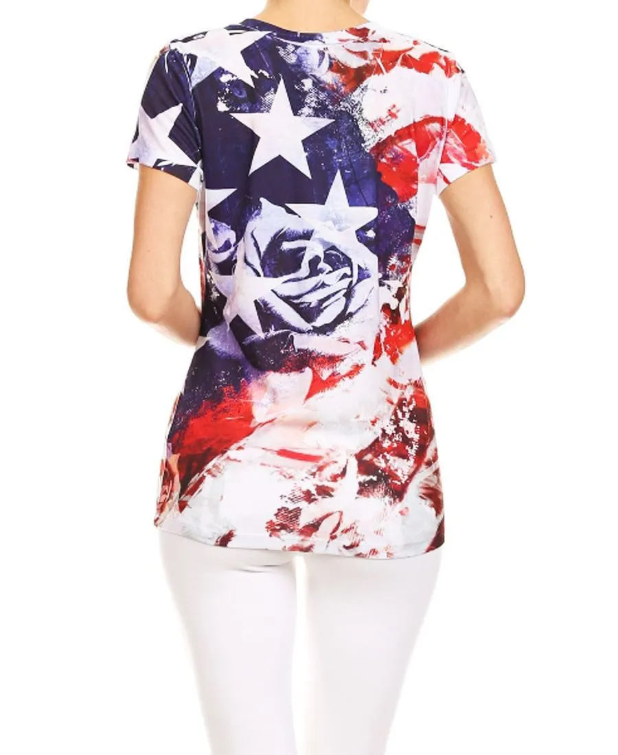 Patriotic Shirt Flag Floral Blue