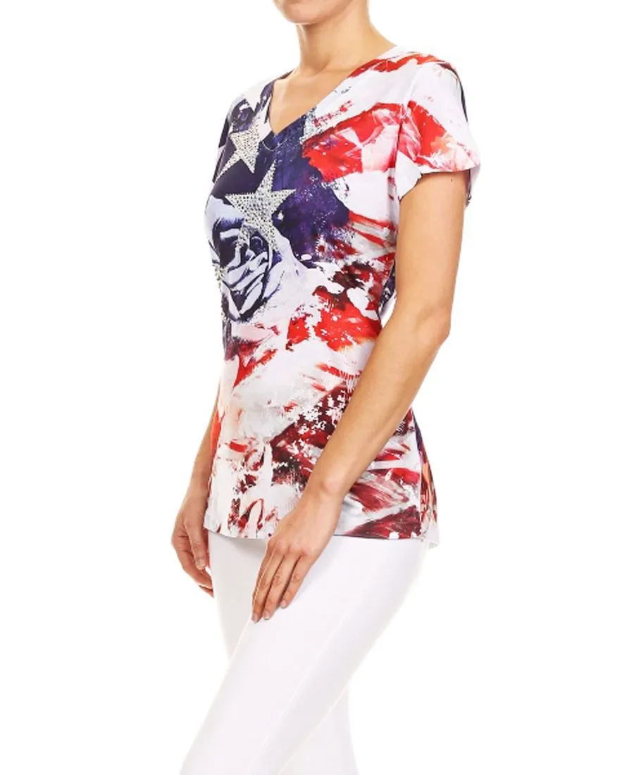 Patriotic Shirt Flag Floral Blue