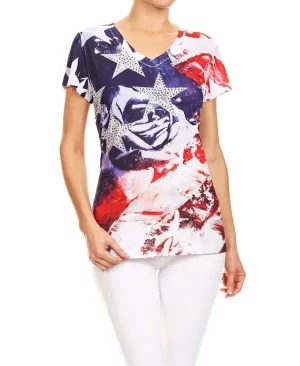 Patriotic Shirt Flag Floral Blue