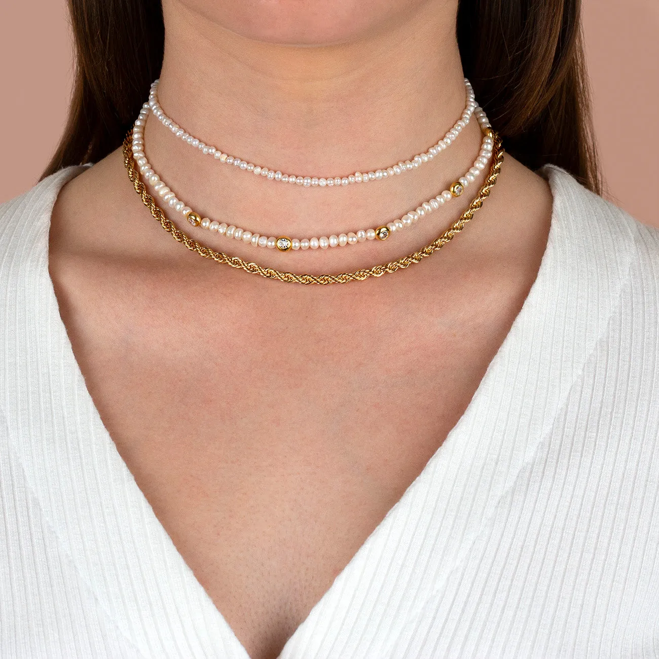 Pearl CZ Multi Bezel Choker