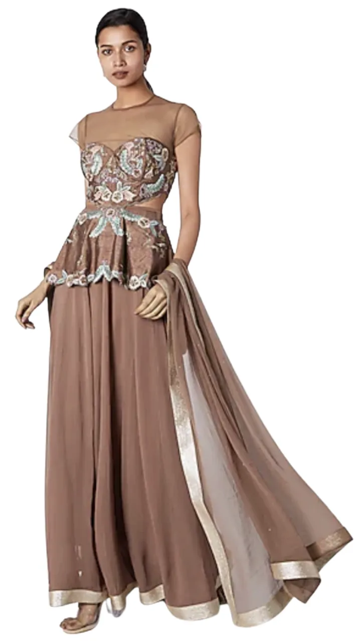 Peplum Blouse with Floral Embroidery Lehenga