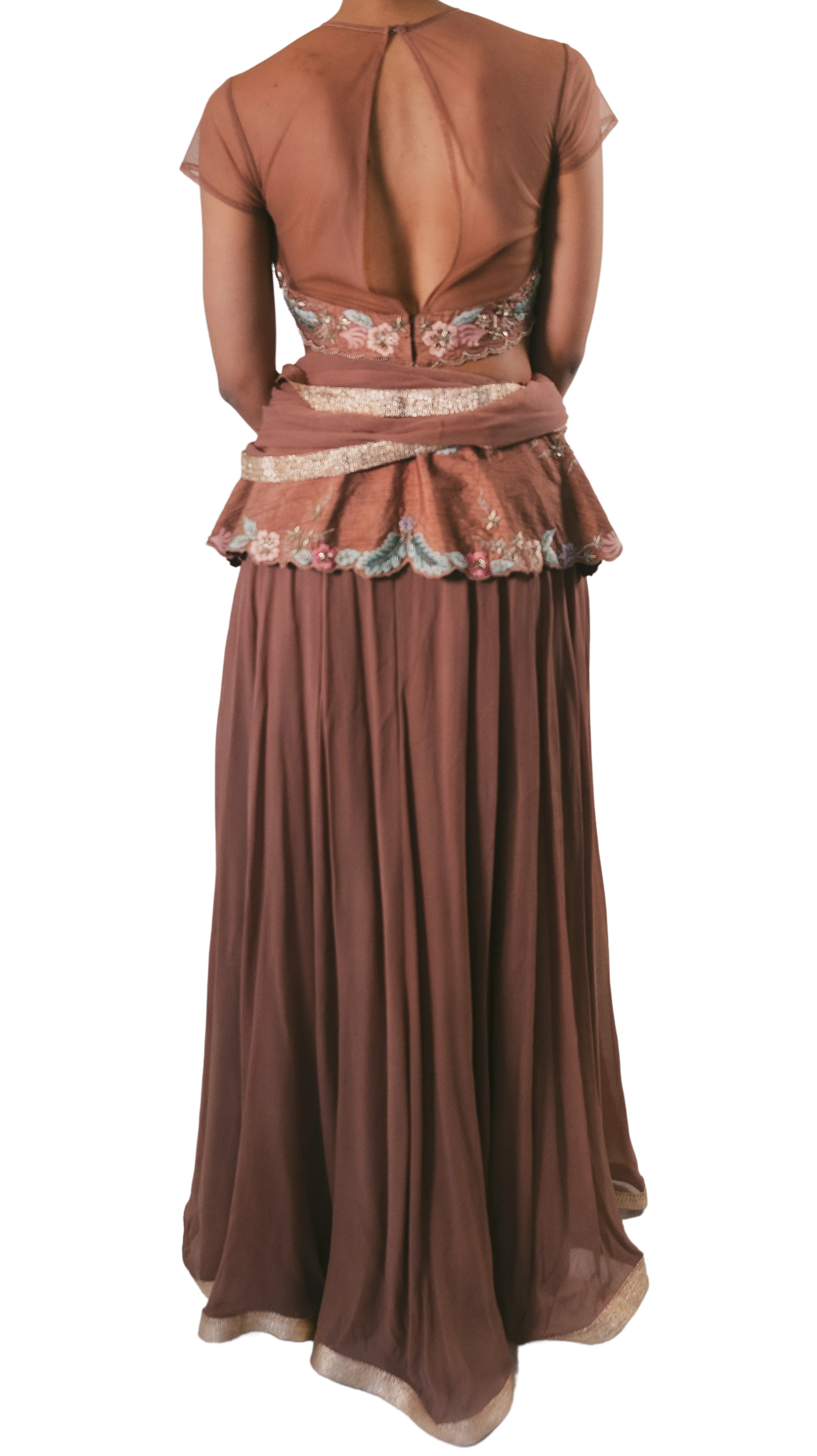 Peplum Blouse with Floral Embroidery Lehenga