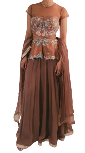 Peplum Blouse with Floral Embroidery Lehenga
