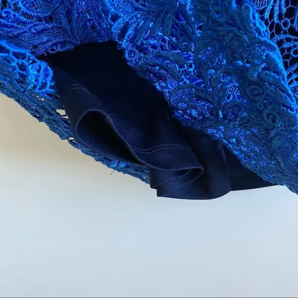 [Pim   Larkin] Blue Lace Short-Sleeve Shift Dress