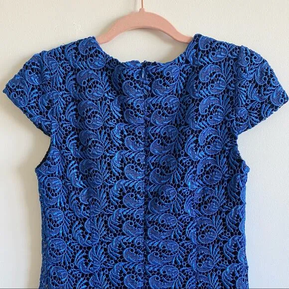 [Pim   Larkin] Blue Lace Short-Sleeve Shift Dress