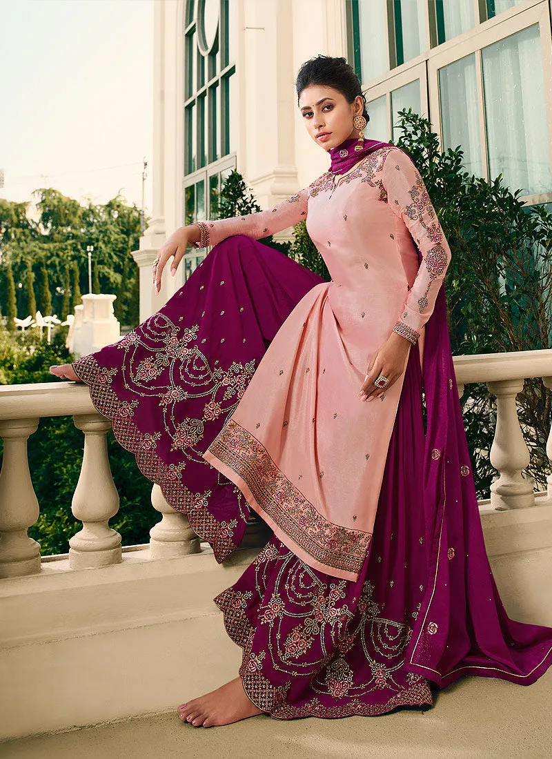 Pink Two Tone Designer Gharara Style Suit