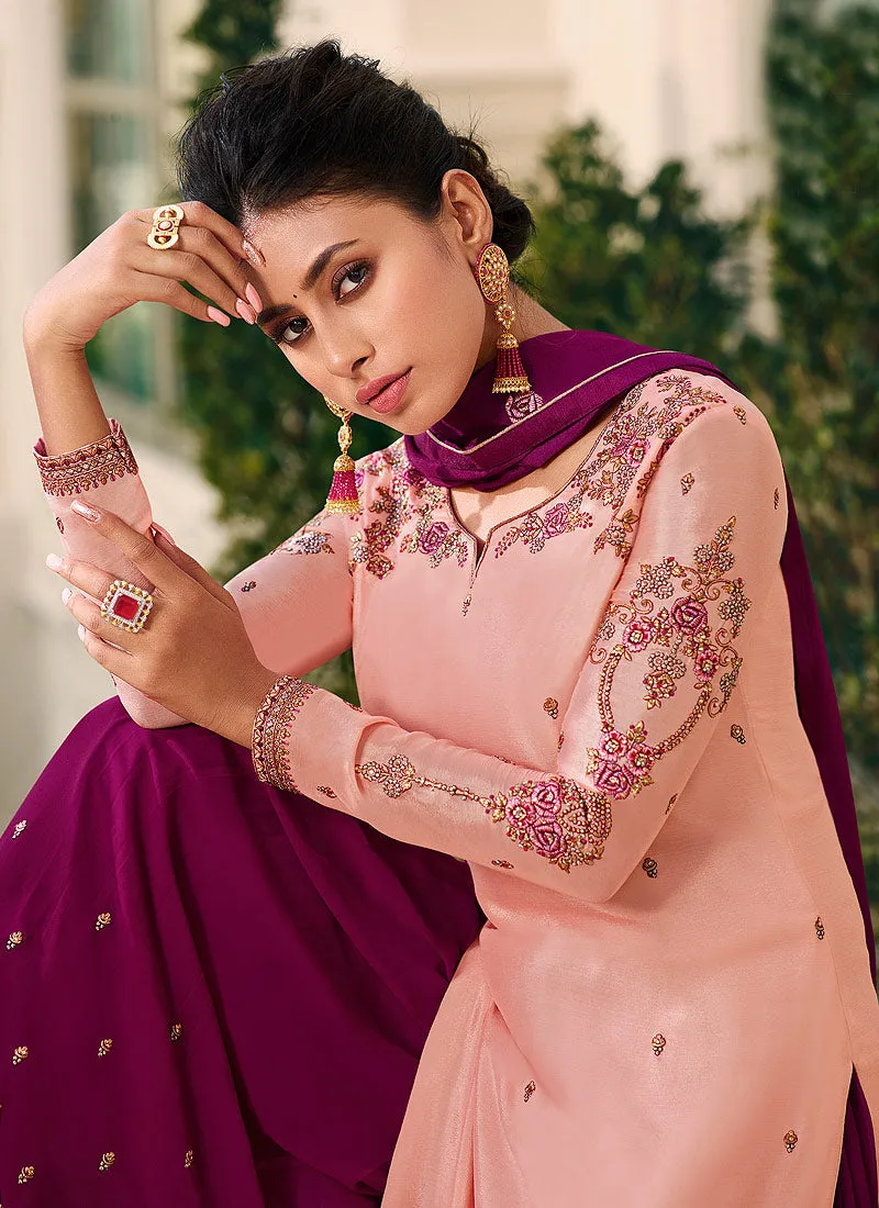 Pink Two Tone Designer Gharara Style Suit