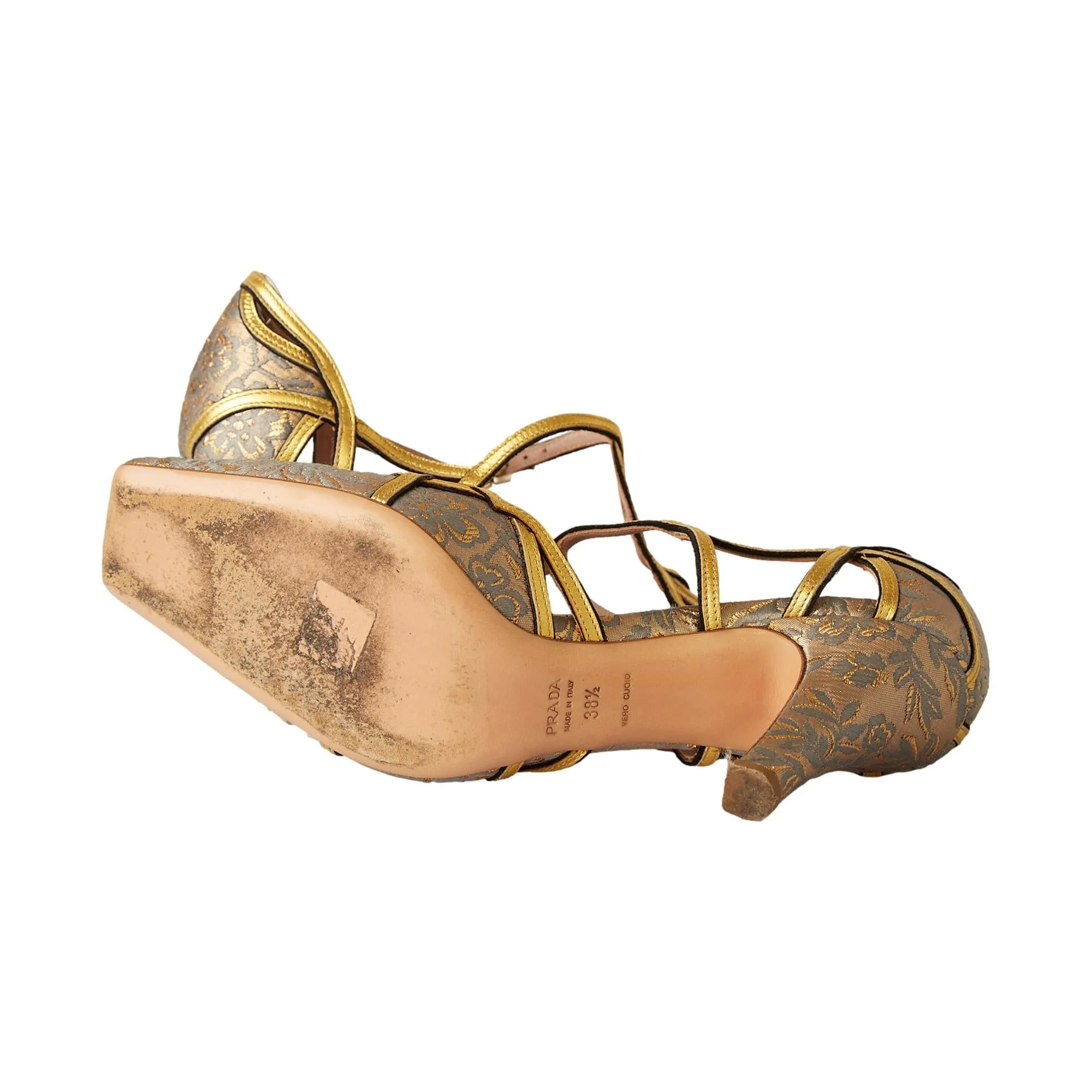 Prada Gold Embroidered Baroque Heels