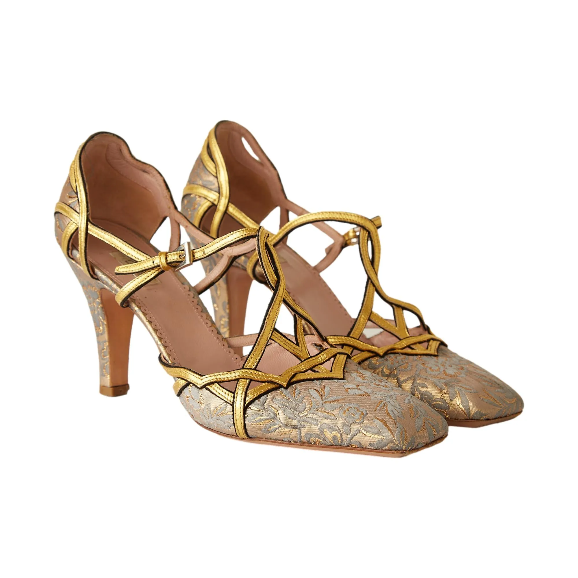 Prada Gold Embroidered Baroque Heels