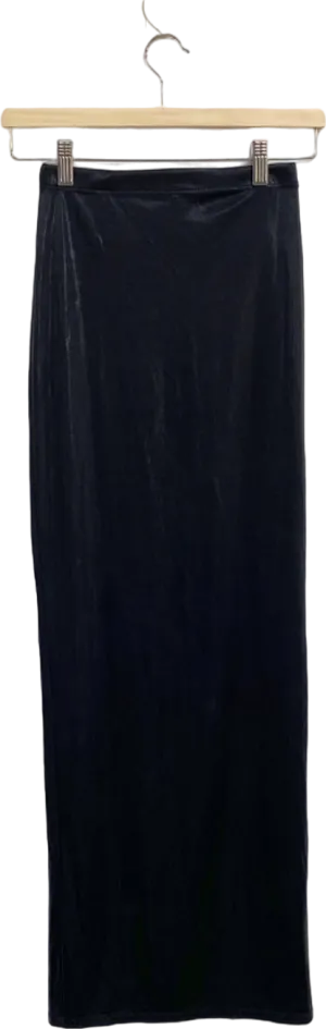 PrettyLittleThing Black Velvet Midi Skirt UK 4