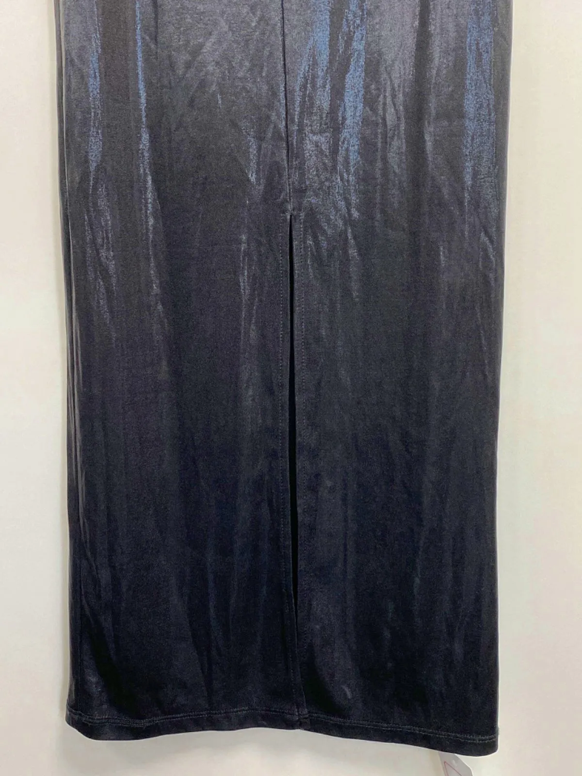 PrettyLittleThing Black Velvet Midi Skirt UK 4