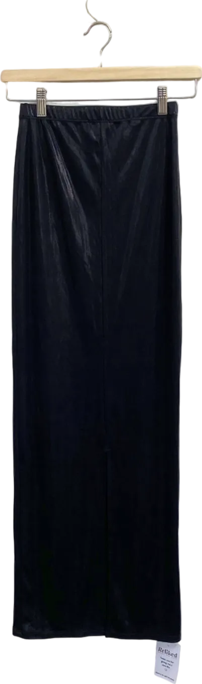 PrettyLittleThing Black Velvet Midi Skirt UK 4